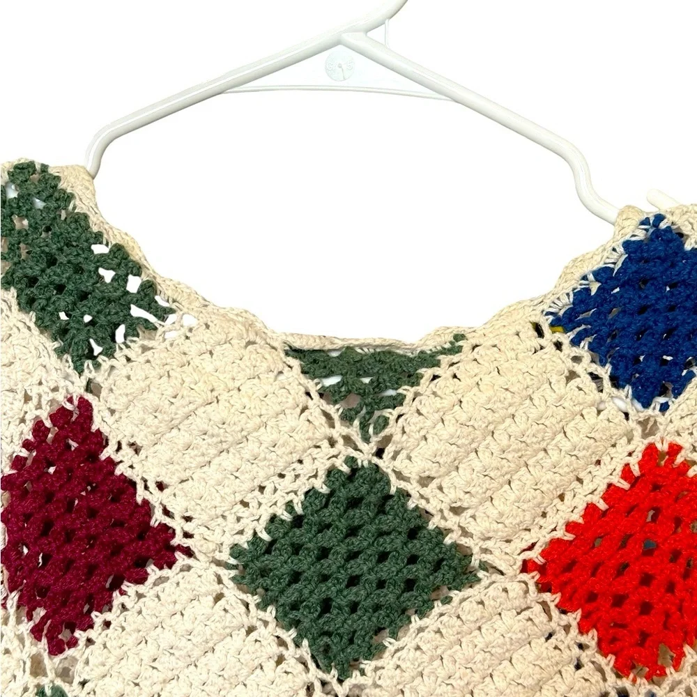 Girls Crochet Knit Crop Tank Top Multicolor Ramie Cotton